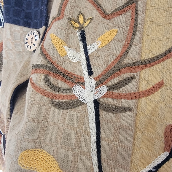 Vintage 90’s Jacket Lagenlook Black Tan Color Block Embroidered Patchwor… - Picture 12 of 16